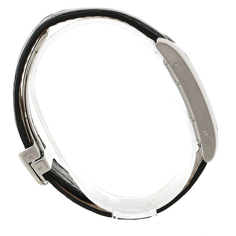 The image shows a side view of a Cartier Tank Americaine Women
s White Gold Silver Dial Women
s White Gold Silver Dial watch, highlighting the strap and side casing.