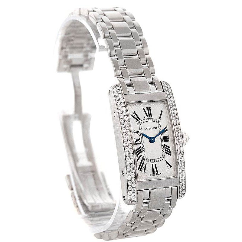 Cartier Tank Americaine 18K White Gold Diamond Watch WB7018L1 SwissWatchExpo