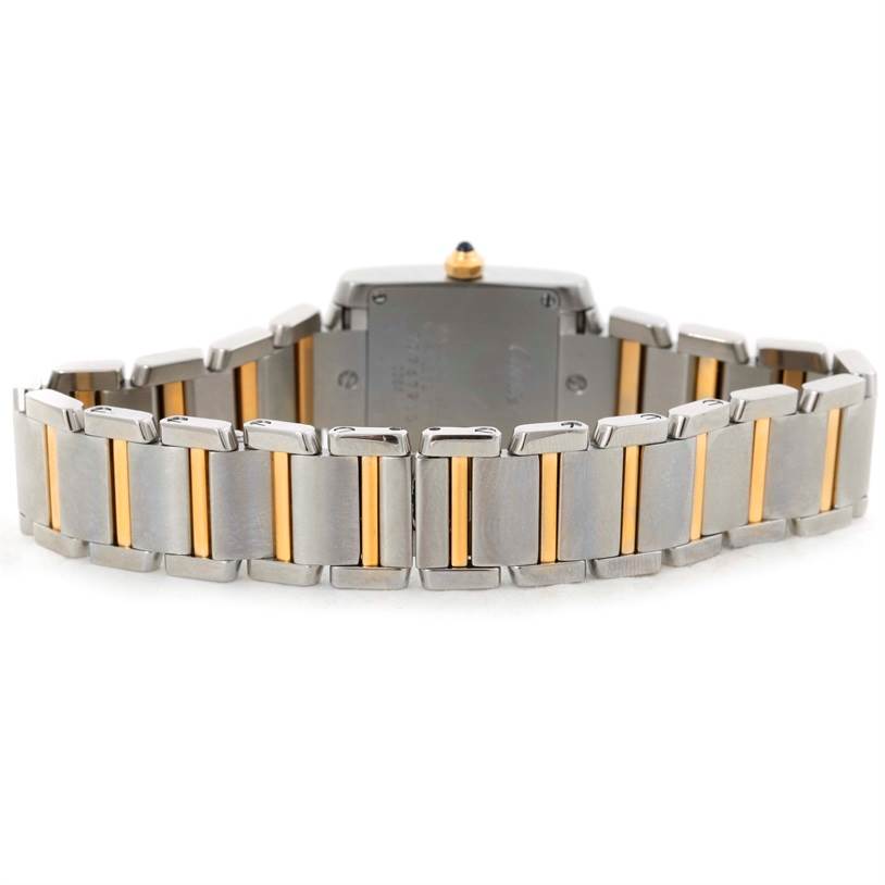 This image shows the back view of the bracelet and case of the Cartier Tank Francaise W51007Q4 Women's Steel and Gold (two tone) Silver Dial W51007Q4 Women's Steel and Gold (two tone) Silver Dial watch.
