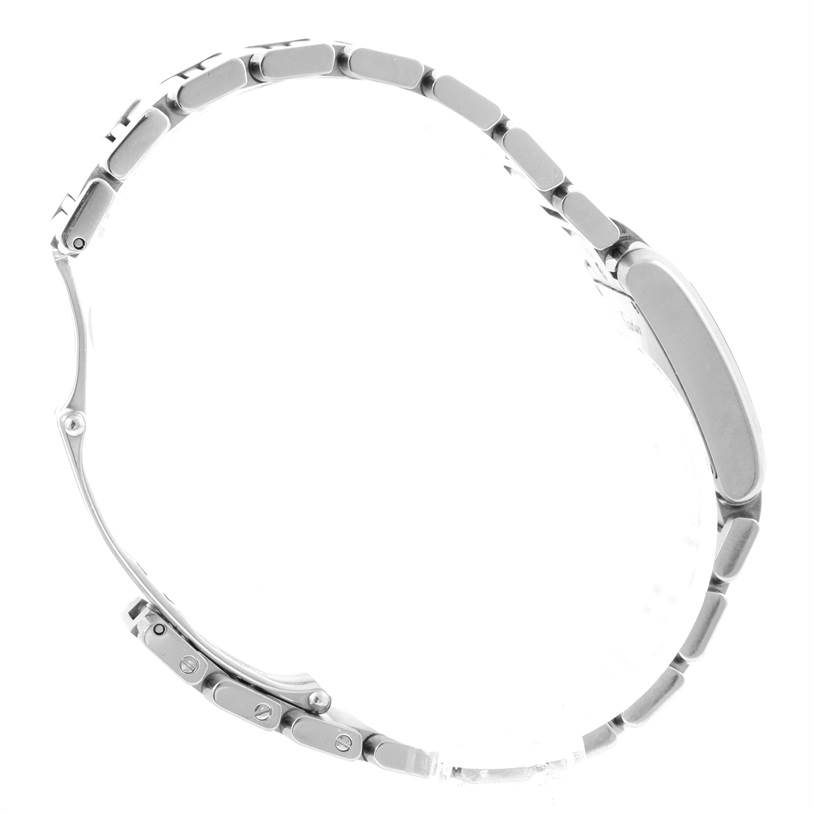 This image shows a side view of a Cartier Tank Francaise W51008Q3 Women's Stainless Steel Silver Dial W51008Q3 Women's Stainless Steel Silver Dial watch, highlighting the bracelet and clasp.
