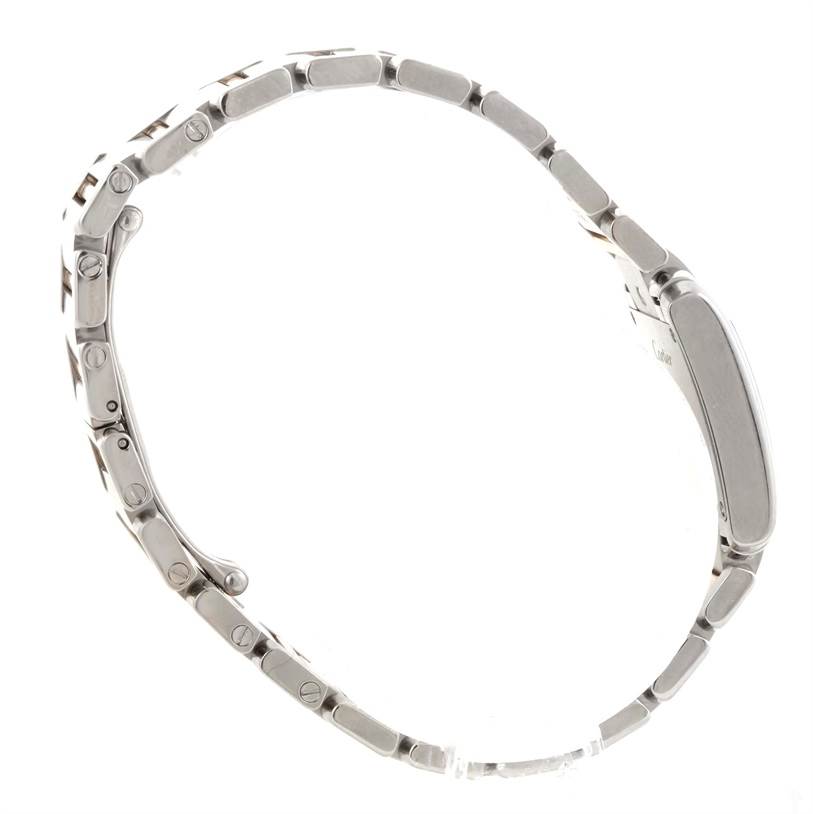 The image shows a side view of the Cartier Tank Francaise W51007Q4 Women's Steel and Gold (two tone) Silver Dial W51007Q4 Women's Steel and Gold (two tone) Silver Dial watch, focusing on its metal bracelet and clasp.