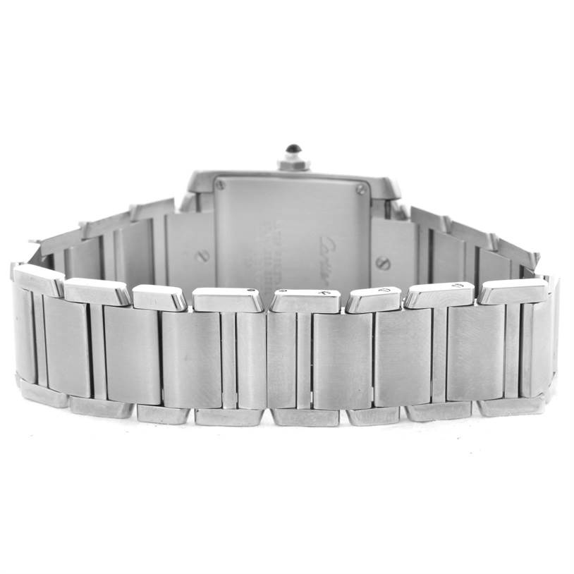 This image shows the rear view and bracelet of the Cartier Tank Francaise W51011Q3 Women's Stainless Steel Silver Dial W51011Q3 Women's Stainless Steel Silver Dial watch.