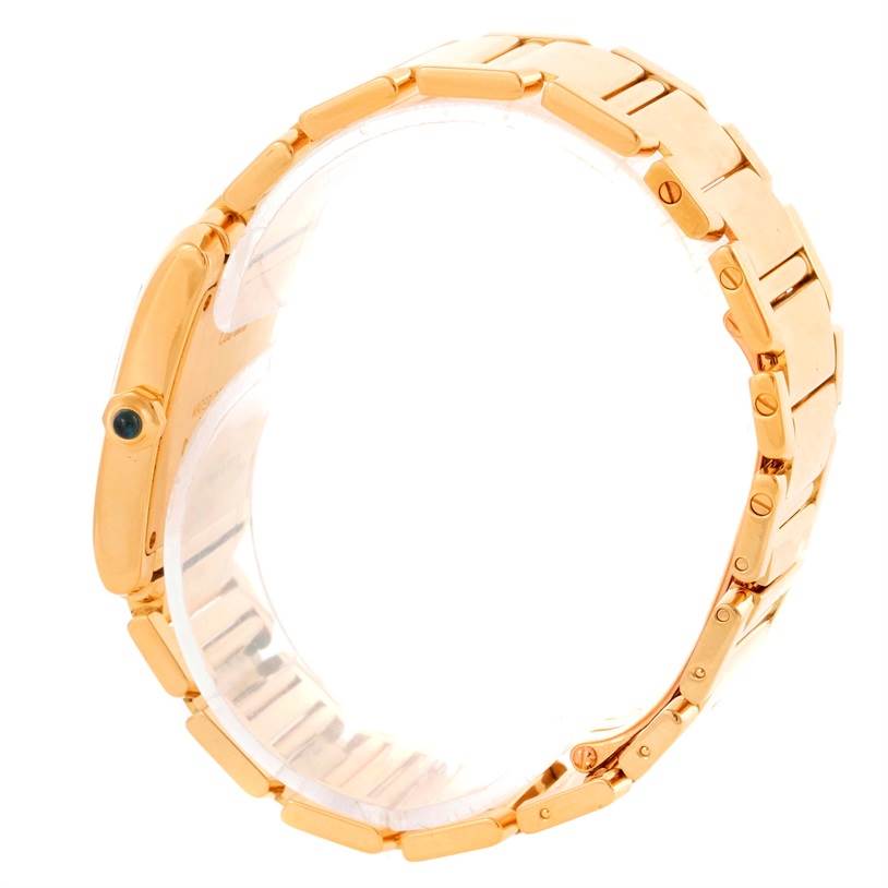 This image shows a side view of the Cartier Tank Française watch, focusing on the bracelet and crown.