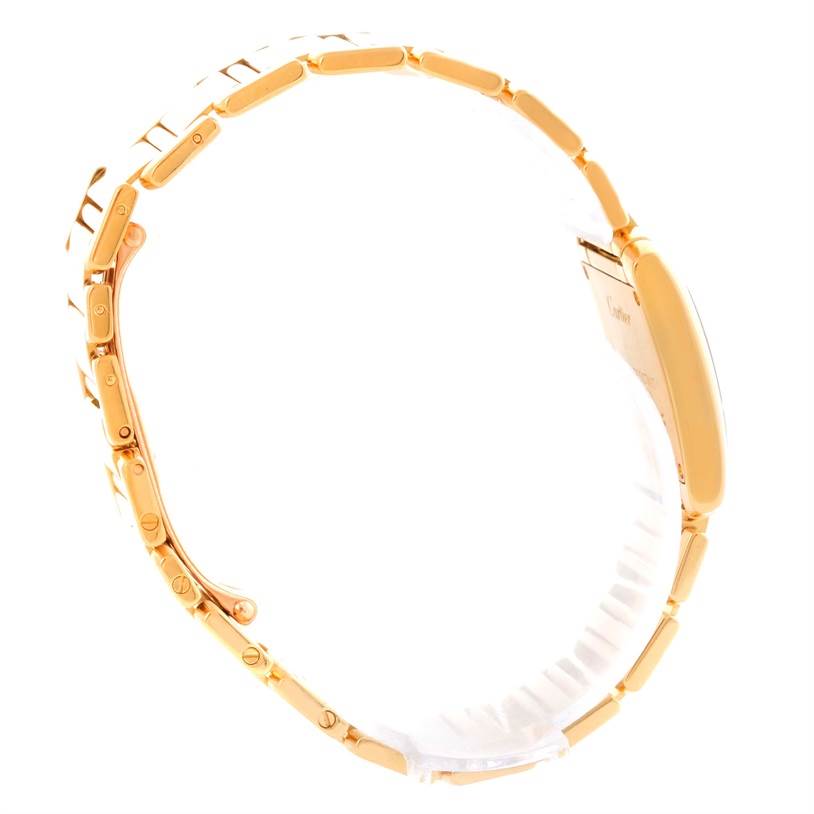 This image shows a side profile view of the Cartier Tank Française watch, focusing on the bracelet and clasp.