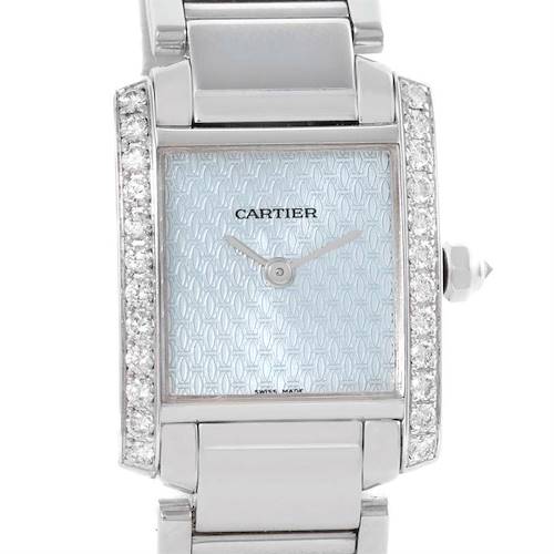 Photo of Cartier Tank Francaise 18K White Gold Blue Dial Diamond Watch WE1002S3