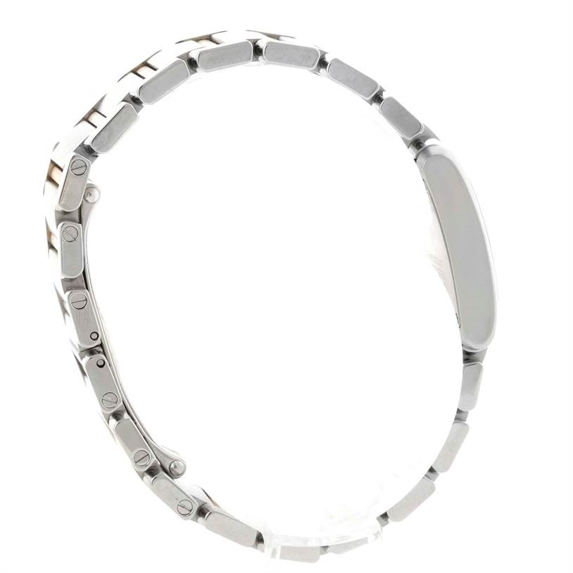 This image shows a Cartier Tank Francaise W51007Q4 Women's Steel and Gold (two tone) Silver Dial W51007Q4 Women's Steel and Gold (two tone) Silver Dial watch from a side profile, highlighting the bracelet and case.