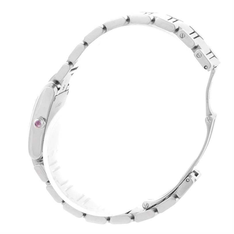 This image shows a side view of the Cartier Tank Française watch, highlighting its case, crown, and bracelet.