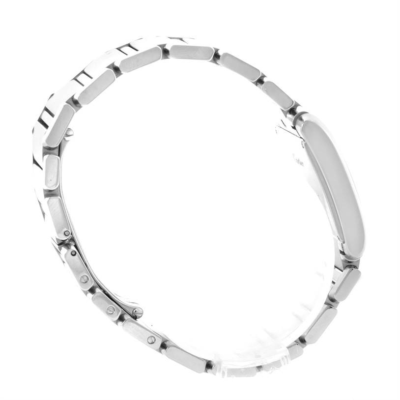 The Cartier Tank Francaise W51011Q3 Women's Stainless Steel White Dial W51011Q3 Women's Stainless Steel White Dial watch is shown from a side angle, highlighting its bracelet and part of the case.