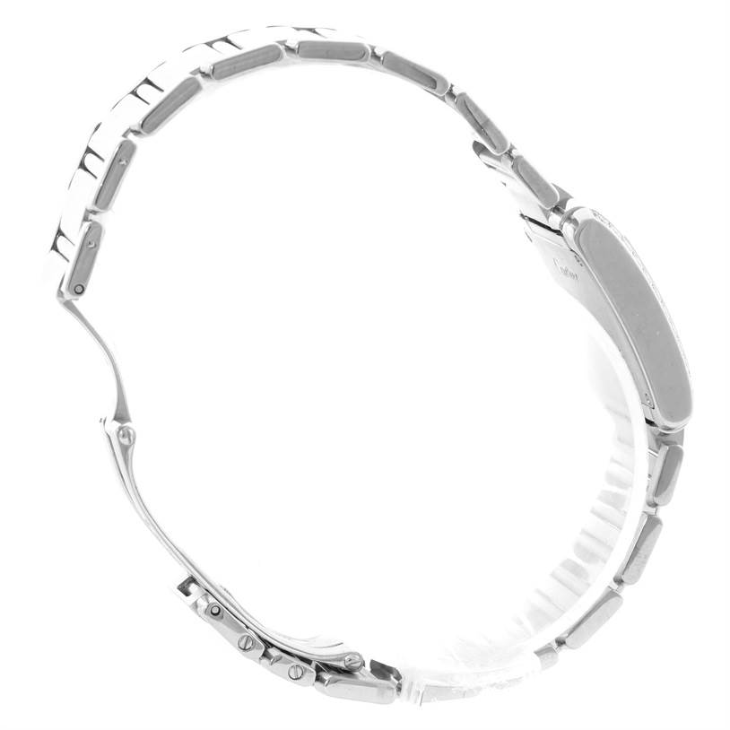 The image shows a side profile of the Cartier Tank Francaise WE1002S3 Women's White Gold Silver Dial WE1002S3 Women's White Gold Silver Dial watch, focusing on the bracelet and clasp.