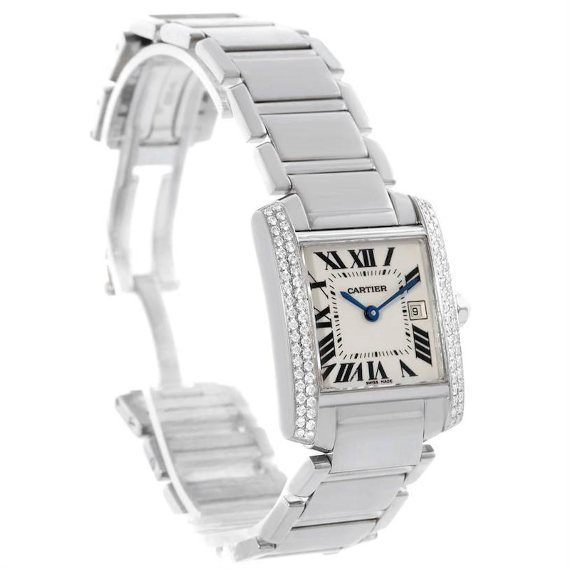 Cartier Tank Francaise Midsize 18K White Gold Diamond Watch WE1018S3 SwissWatchExpo