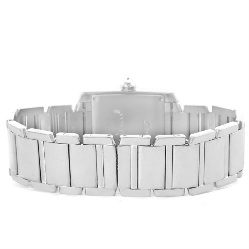 This image shows the rear view of the bracelet and case back of a Cartier Tank Francaise WE1018S3 Women's White Gold Silver Dial WE1018S3 Women's White Gold Silver Dial watch.