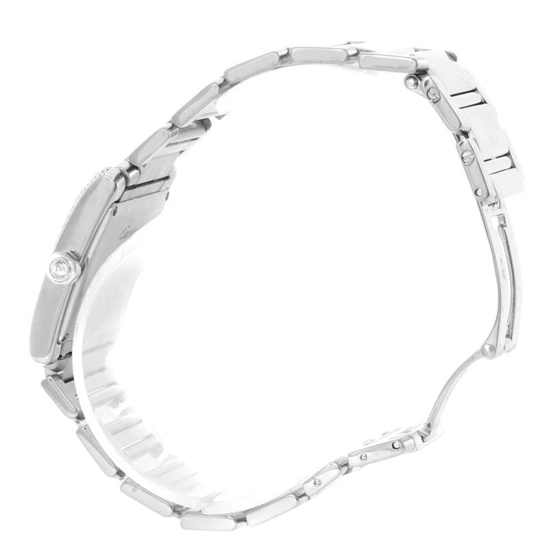 The image shows a side view of the Cartier Tank Francaise WE1018S3 Women's White Gold Silver Dial WE1018S3 Women's White Gold Silver Dial watch, highlighting the bracelet and the side profile of the case.