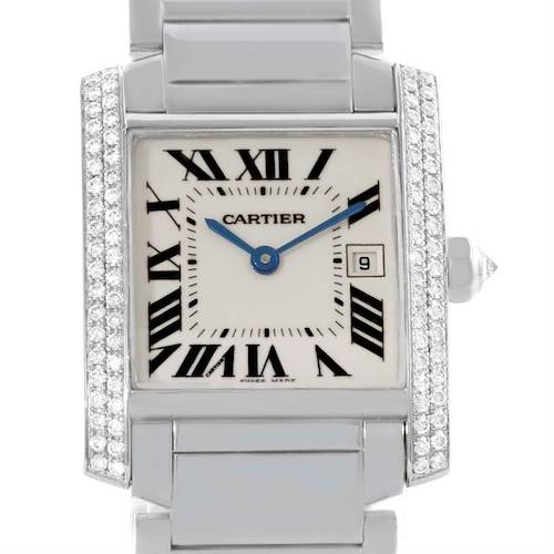 Photo of Cartier Tank Francaise Midsize 18K White Gold Diamond Watch WE1018S3