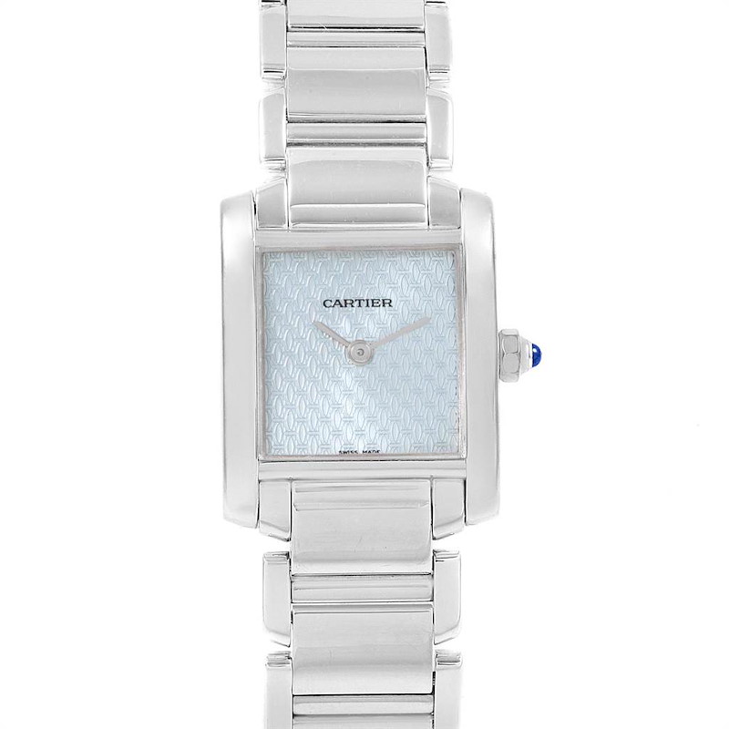 Cartier Tank Francaise 18K White Gold Blue Dial Ladies Watch 2403 SwissWatchExpo