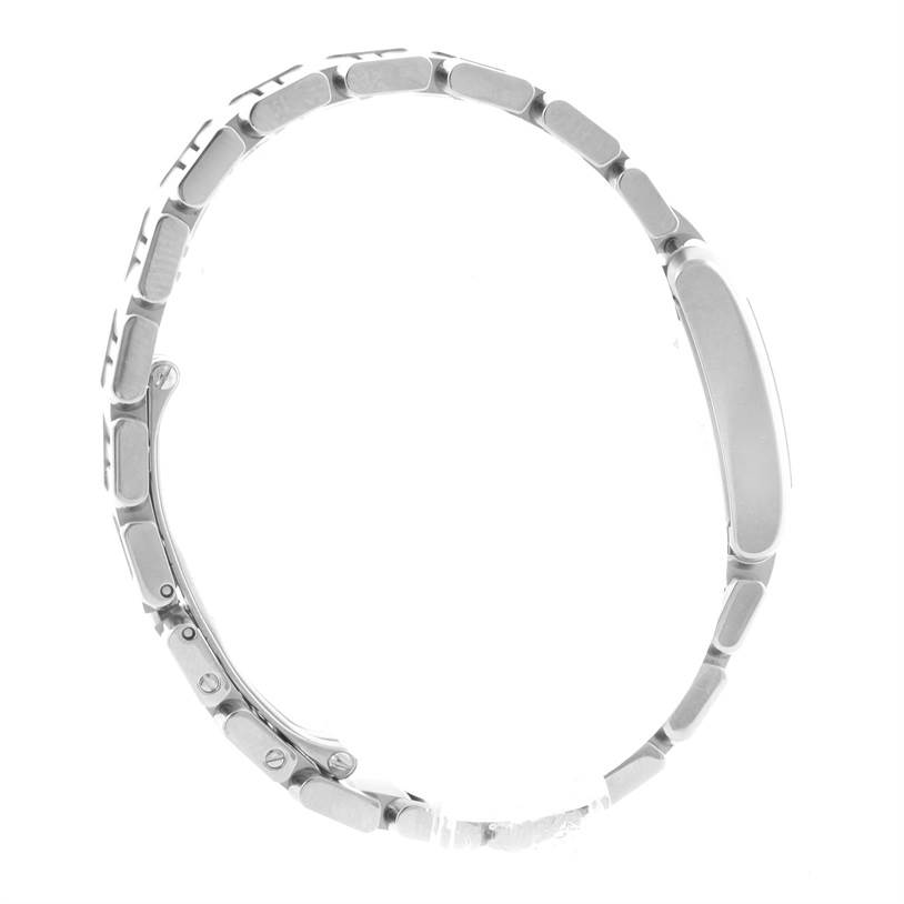 The image shows a side view of the bracelet of a Cartier Tank Francaise W51028Q3 Women's Stainless Steel Mother of Pearl Dial W51028Q3 Women's Stainless Steel Mother of Pearl Dial watch, focusing on the links and deployment clasp.