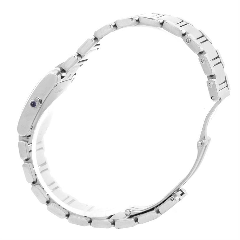 The image shows the side view of a Cartier Tank Francaise W51008Q3 Women's Stainless Steel Silver Dial W51008Q3 Women's Stainless Steel Silver Dial watch, highlighting its metal bracelet and clasp.