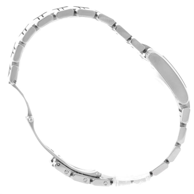 The image shows a side view of the Tank Française bracelet by Cartier, accentuating its links and clasp.