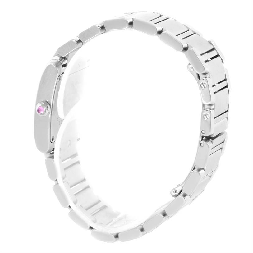 The image shows the side view and bracelet of a Cartier Tank Francaise W51028Q3 Women's Stainless Steel Mother of Pearl Dial W51028Q3 Women's Stainless Steel Mother of Pearl Dial watch.