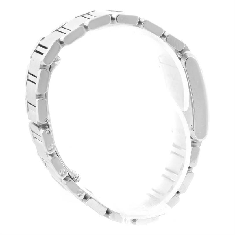 The image shows the side view of the bracelet of a Cartier Tank Française watch, emphasizing the links and clasp.