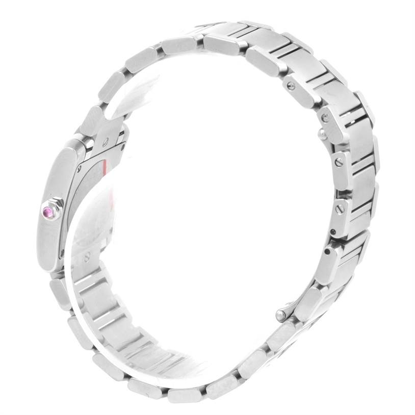 This side view image shows the bracelet and case details of the Cartier Tank Francaise W51028Q3 Women's Stainless Steel Mother of Pearl Dial W51028Q3 Women's Stainless Steel Mother of Pearl Dial watch.