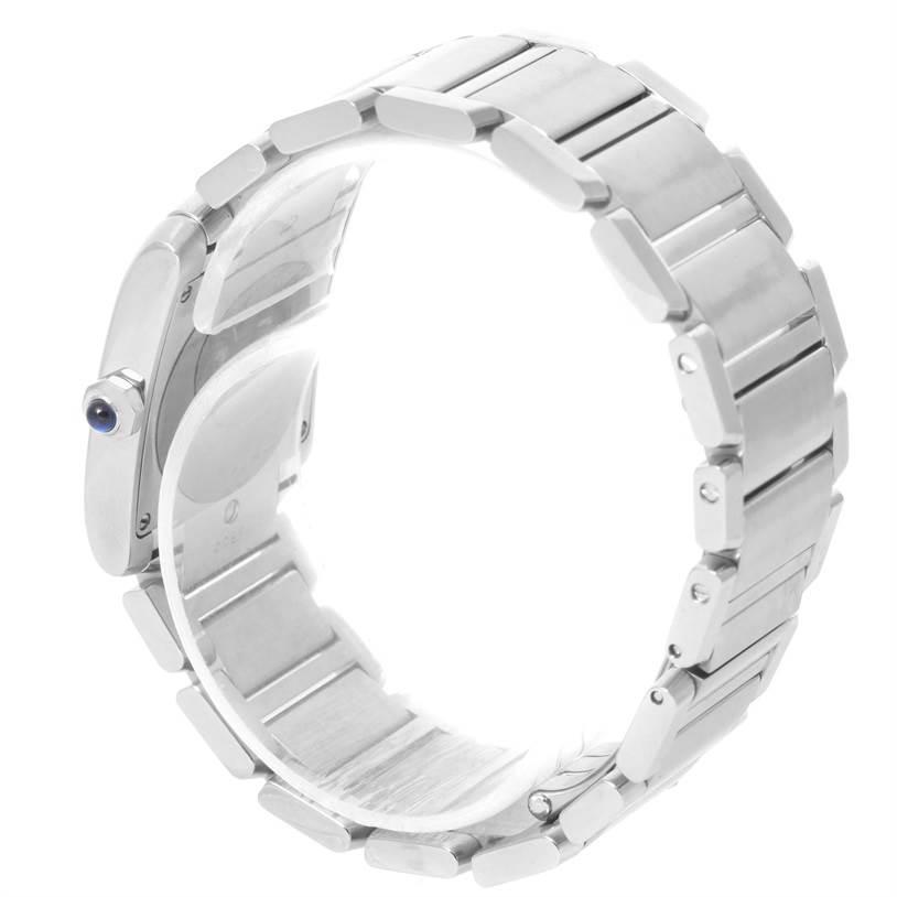 This image shows the side view of the band and case of the Cartier Tank Francaise WSTA0005 Women's Stainless Steel Silver Dial WSTA0005 Women's Stainless Steel Silver Dial watch.