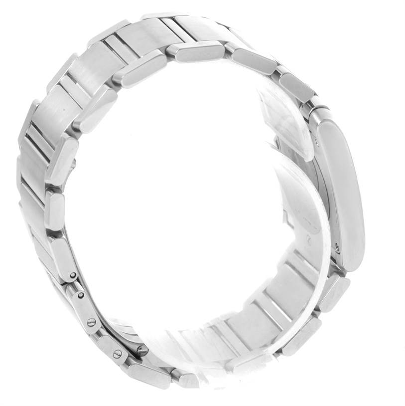 The image shows the side view and bracelet of a Cartier Tank Française watch.