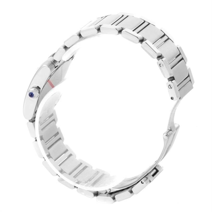 This image showcases the bracelet of the Cartier Tank Française watch from a side angle, highlighting its links and clasp.