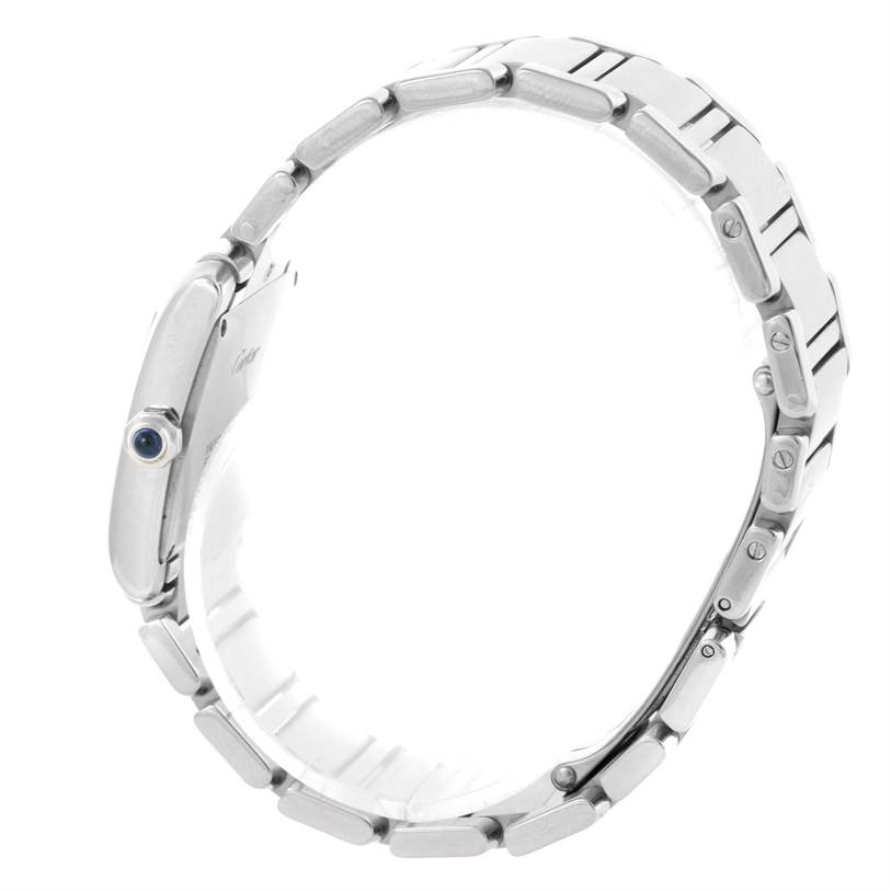 This image shows a side view of the Cartier Tank Francaise W51011Q3 Women's Stainless Steel White Dial W51011Q3 Women's Stainless Steel White Dial watch, highlighting its bracelet and case with a visible crown.