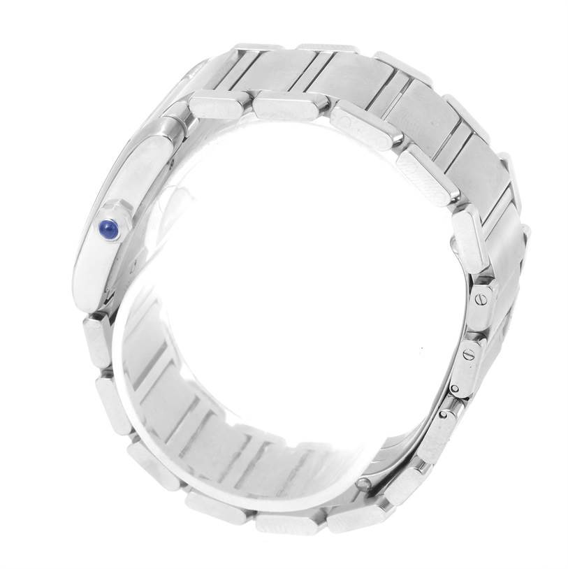 The image shows the band and side profile of the Tank Francaise model by Cartier, highlighting the bracelet and crown.