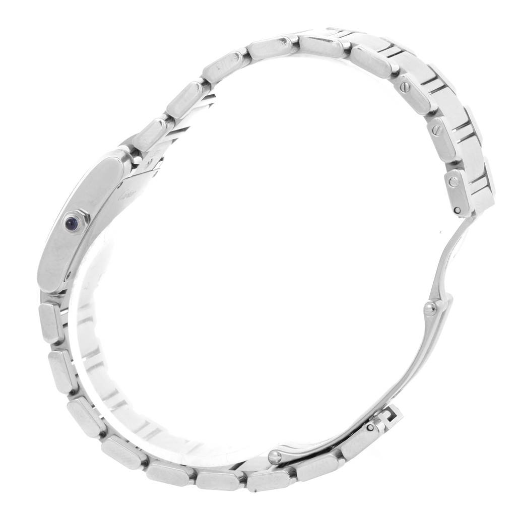 The image shows the side view and bracelet of a Cartier Tank Francaise W51008Q3 Women's Stainless Steel Silver Dial W51008Q3 Women's Stainless Steel Silver Dial watch, highlighting its metal links and clasp.