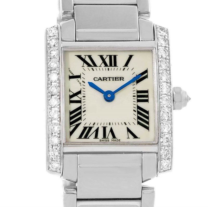 Cartier Tank Francaise Small 18k White Gold Diamond Watch WE1002S3 SwissWatchExpo