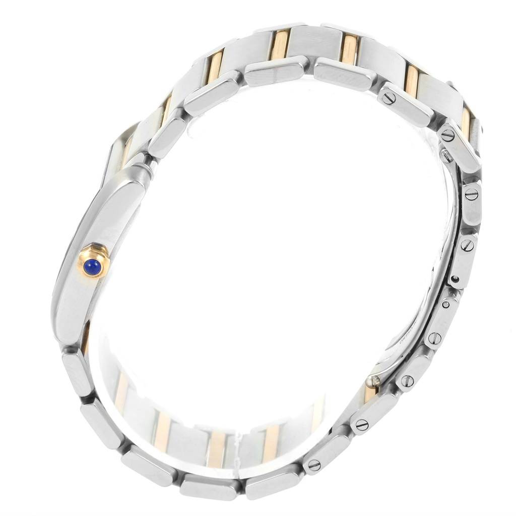 The image displays a side view of the bracelet and crown of a Cartier Tank Francaise W51012Q4 Women's Steel and Gold (two tone) Silver Dial W51012Q4 Women's Steel and Gold (two tone) Silver Dial watch.