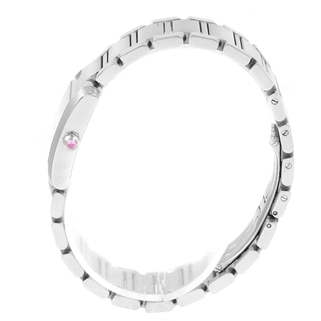 This image shows a side view of the bracelet and case of the Cartier Tank Française watch.