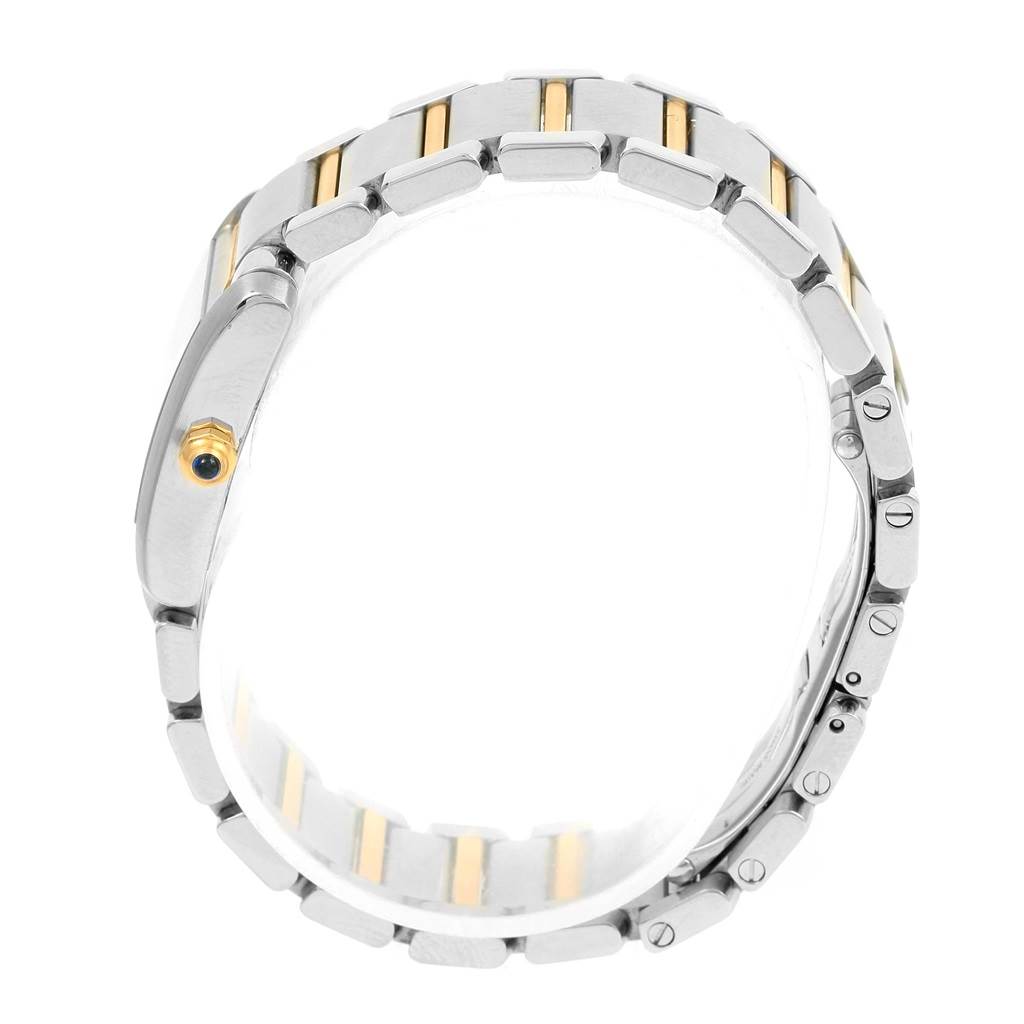 This image shows a side view of a Cartier Tank Francaise W51007Q4 Women's Steel and Gold (two tone) Silver Dial W51007Q4 Women's Steel and Gold (two tone) Silver Dial watch, highlighting the bracelet, crown, and side profile of the case.
