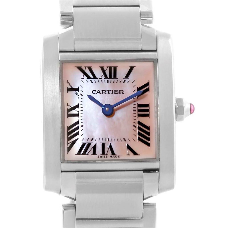 Cartier Tank Francaise Pink Mother of Pearl Dial Ladies Watch W51028Q3 SwissWatchExpo