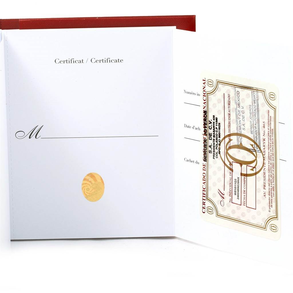 This image shows the certificate documentation for a Tank Française model by Cartier.