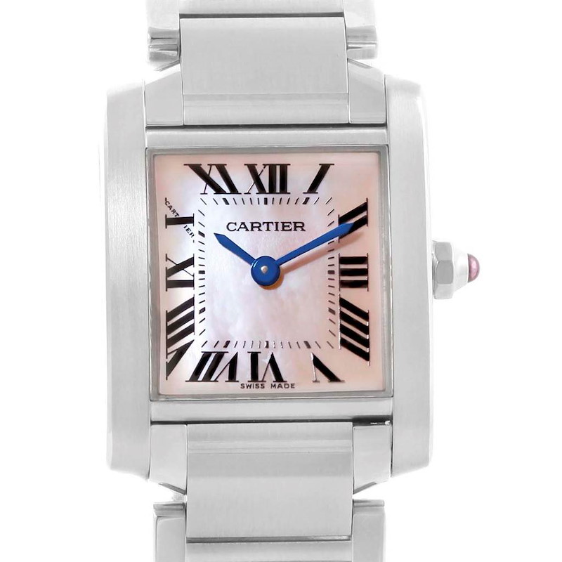 Cartier Tank Francaise Pink Mother of Pearl Dial Ladies Watch W51028Q3 SwissWatchExpo