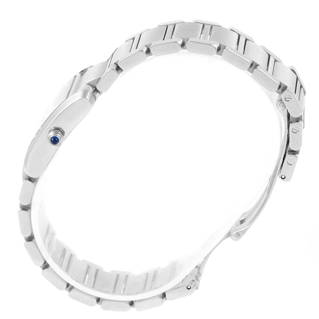 This image shows the side view of the bracelet of a Cartier Tank Française watch, highlighting its metallic links.