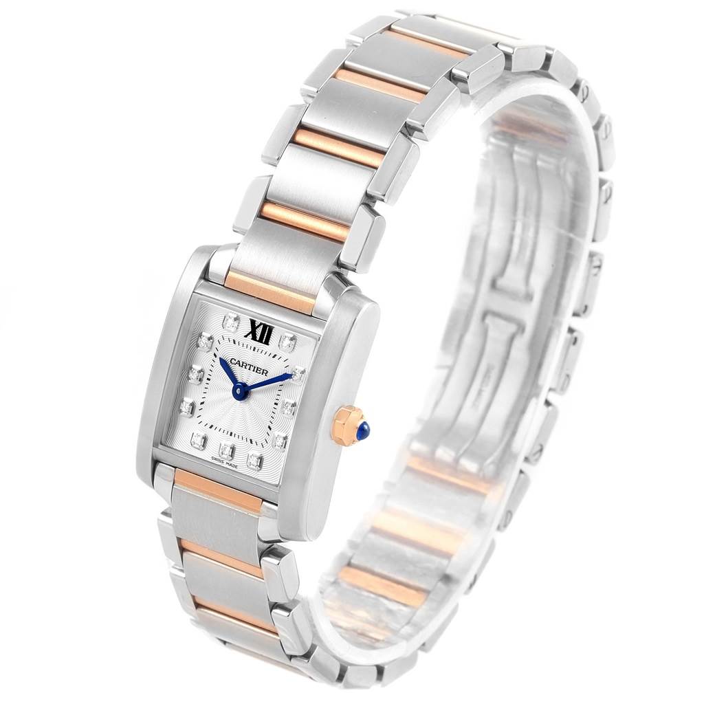 The image shows the Cartier Tank Francaise WE110004 Women's Steel and Gold (two tone) Silver Dial WE110004 Women's Steel and Gold (two tone) Silver Dial watch from a top angle, highlighting the face, bezel, bracelet, and crown.