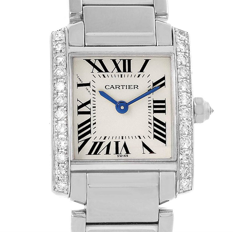 Cartier Tank Francaise Small White Gold Diamond Ladies Watch WE1002S3 SwissWatchExpo