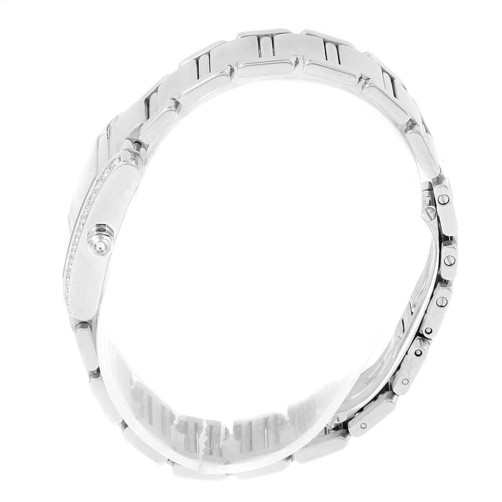 The image shows a side view of the bracelet and case of the Cartier Tank Française watch.