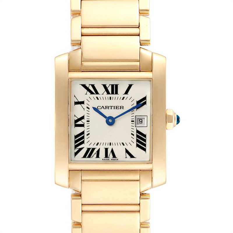 Cartier Tank Francaise Midsize Date Yellow Gold Ladies Watch W50014N2 SwissWatchExpo