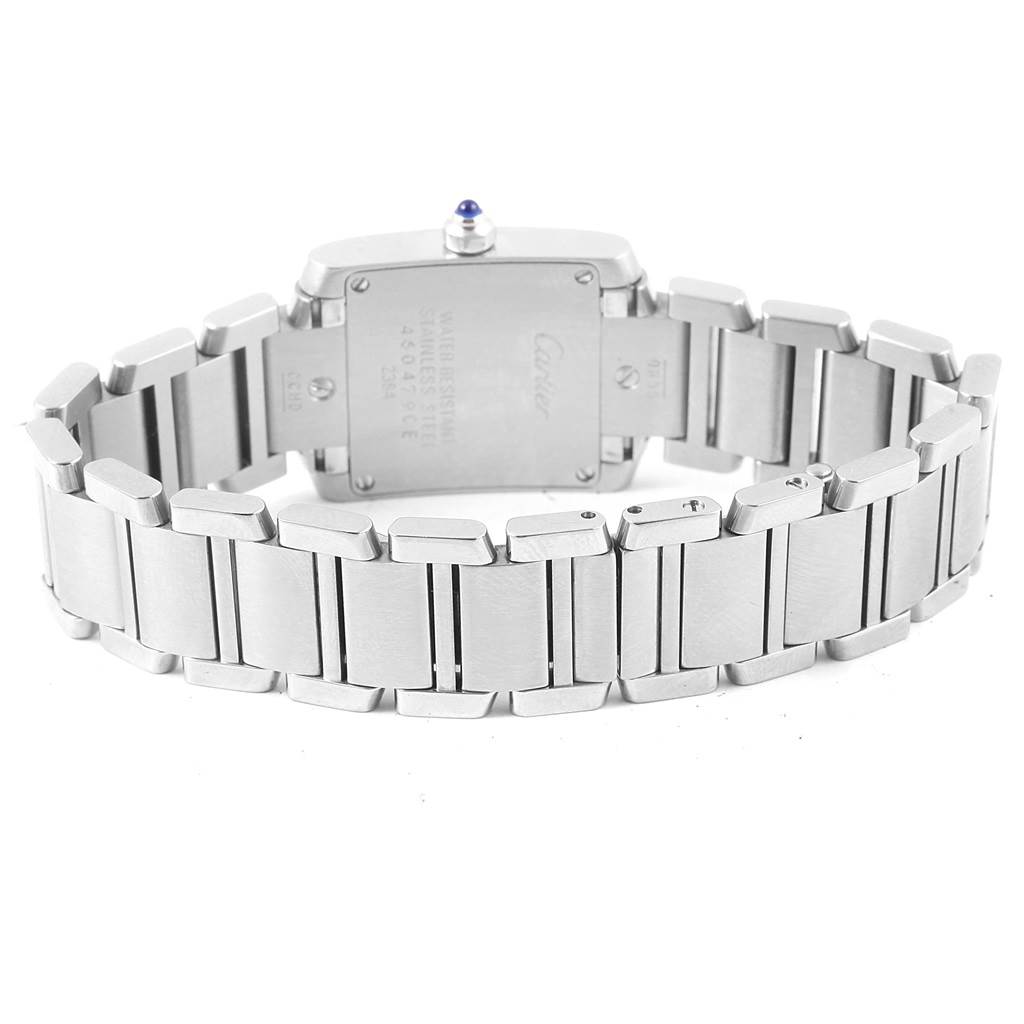 This image shows the back view and bracelet of the Cartier Tank Francaise W51008Q3 Women's Stainless Steel Silver Dial W51008Q3 Women's Stainless Steel Silver Dial watch.