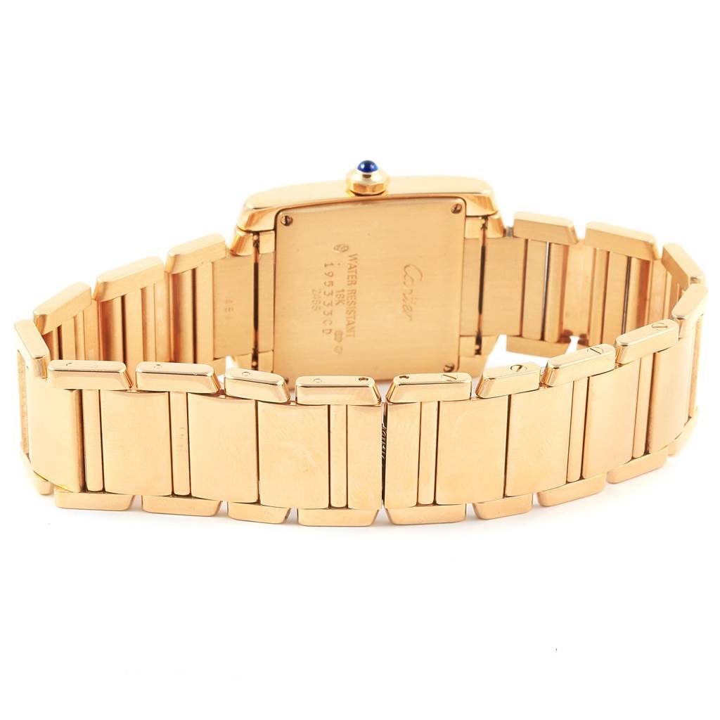 The image shows the back view of the Cartier Tank Française model watch, highlighting the watch's case and bracelet.