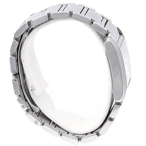 The image shows a side view of the Cartier Tank Francaise W51011Q3 Women
s Stainless Steel Silver Dial W51011Q3 Women
s Stainless Steel Silver Dial watch, focusing on the bracelet and clasp.