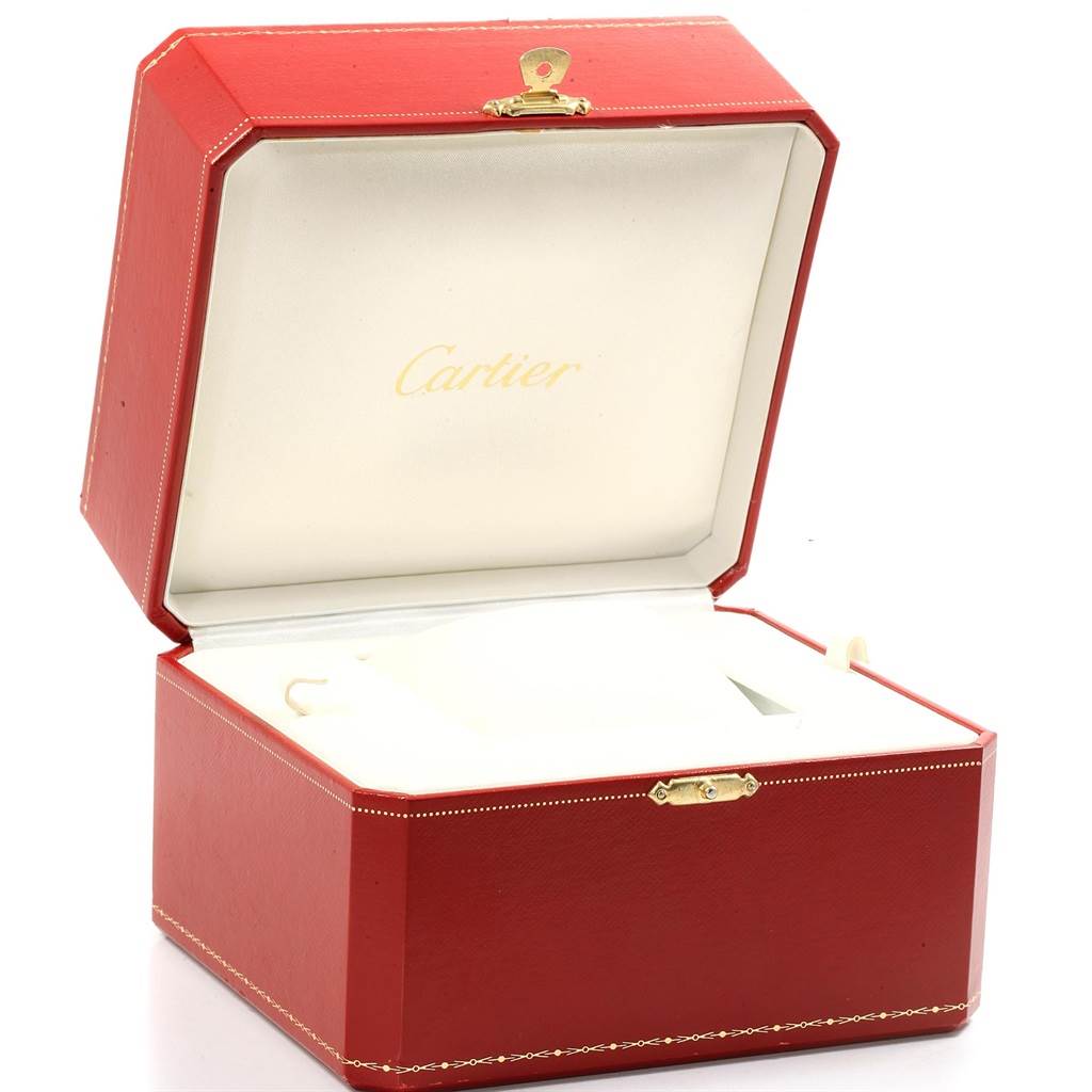 This image shows an open red Cartier box, likely for a Tank Francaise watch, with no watch visible.