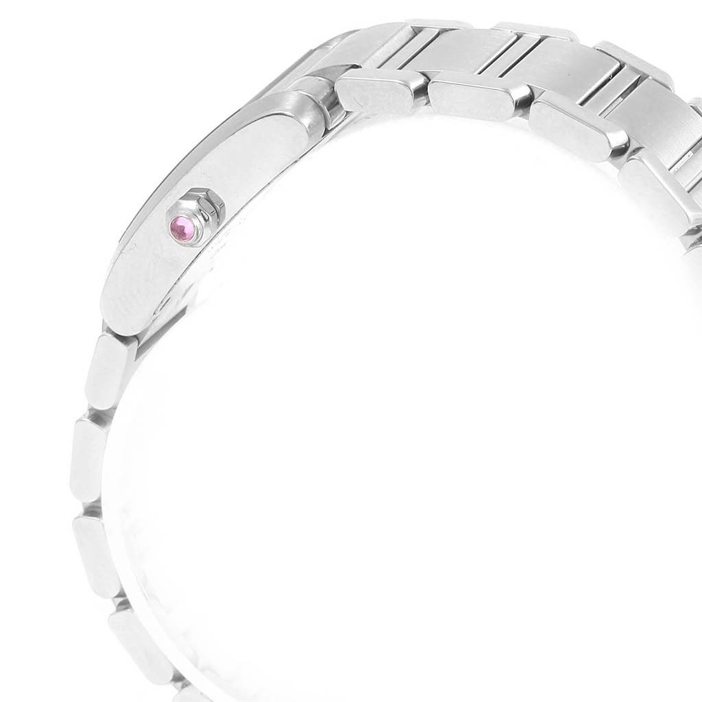 The image shows the side and part of the bracelet of a Cartier Tank Française watch.