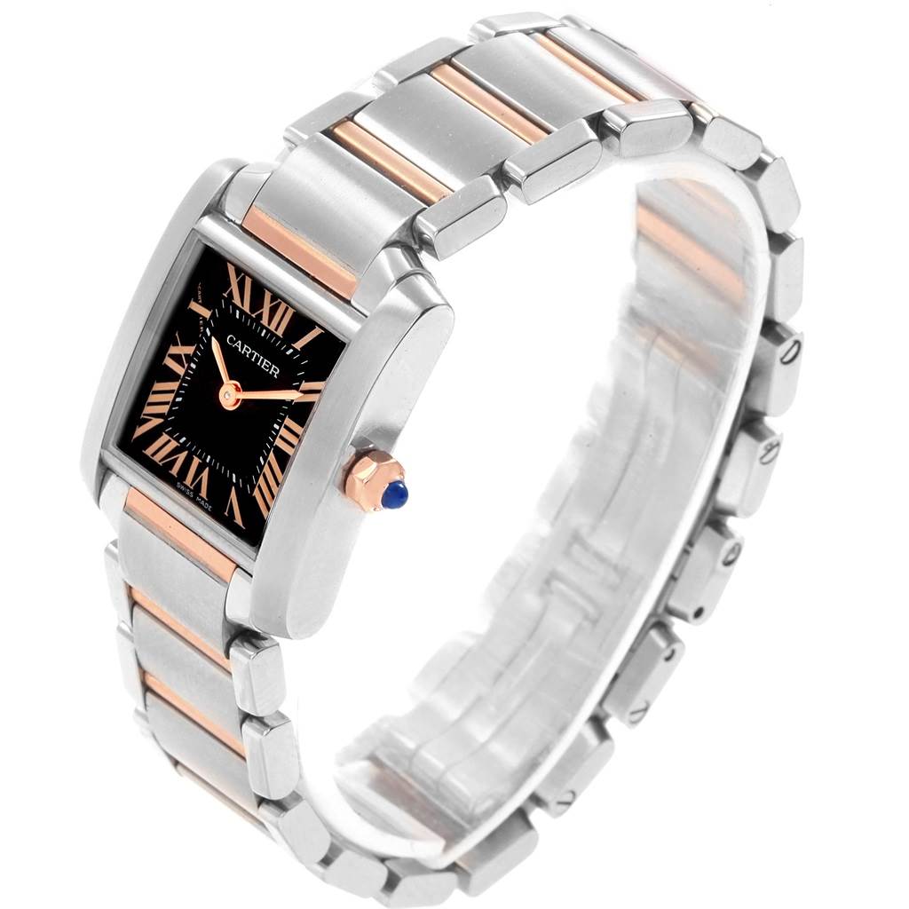 The image shows a Cartier Tank Francaise W5010001 Women's Steel and Gold (two tone) Black Dial W5010001 Women's Steel and Gold (two tone) Black Dial watch at a slight angle, highlighting its metal band and rectangular face.