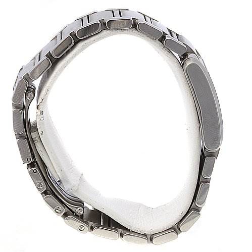 The Cartier Tank Francaise W51008Q3 Women's Stainless Steel White Dial W51008Q3 Women's Stainless Steel White Dial watch is shown from a side angle, highlighting its stainless steel bracelet and profile.