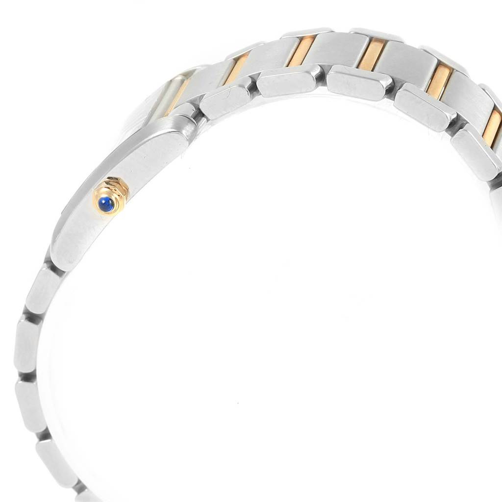 The image shows a side view of the bracelet and crown of the Cartier Tank Francaise W51007Q4 Women's Steel and Gold (two tone) Silver Dial W51007Q4 Women's Steel and Gold (two tone) Silver Dial watch.